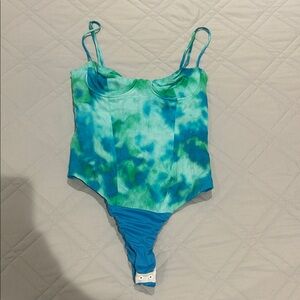 Zara Blue and Green Tie-Dye Bodysuit